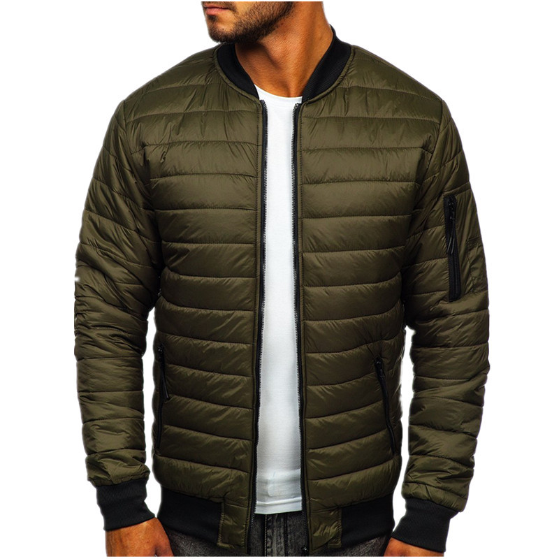 Men's Padded Quilted Stand Collar Warm Cotton Coat Jacket_voghion.com