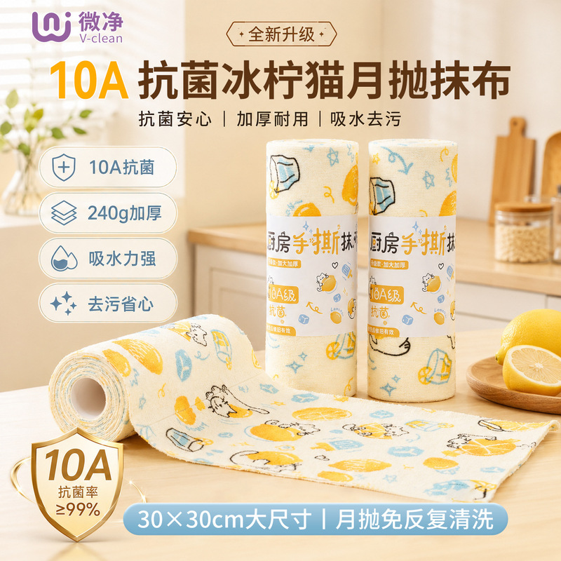 Micro Clean [30*30 Extra Large and Thick] 10A Antibacterial Monthly Disposable Dishcloth, Non-Stick Oil Kitchen Paper for Dishwashing