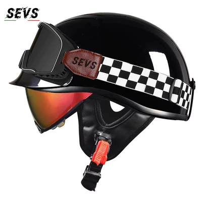 Motosiklet kaskı (dəbilqə) — men and women, summer scooter - glossy-black-aurora-red-mirror-mig-large-frame-goggles-m