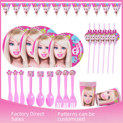 Barbie Princess Birthday Party Supplies Disposable Barbie Princess Cartoon Theme Set for Kids' Parties