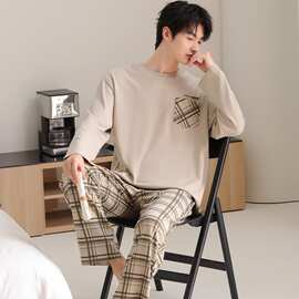 【L-4XL】春秋新款纯棉男士长袖长裤套头睡衣印花休闲男家居服