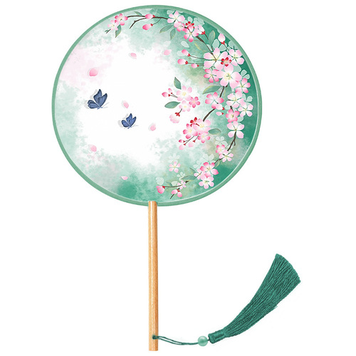 Translucent long-handled fan, ancient-style silk round fan for dance, for women, Chinese-style, Hanfu and qipao ancient costume small round fan