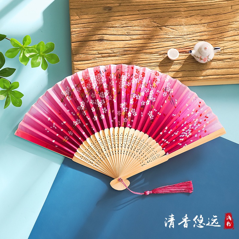 Ventilador Ventilador plegable Estilo chino Estilo antiguo Estilo japonés Mujer borla Verano Niños Plegable portátil Baile Hanfu Mini ventilador