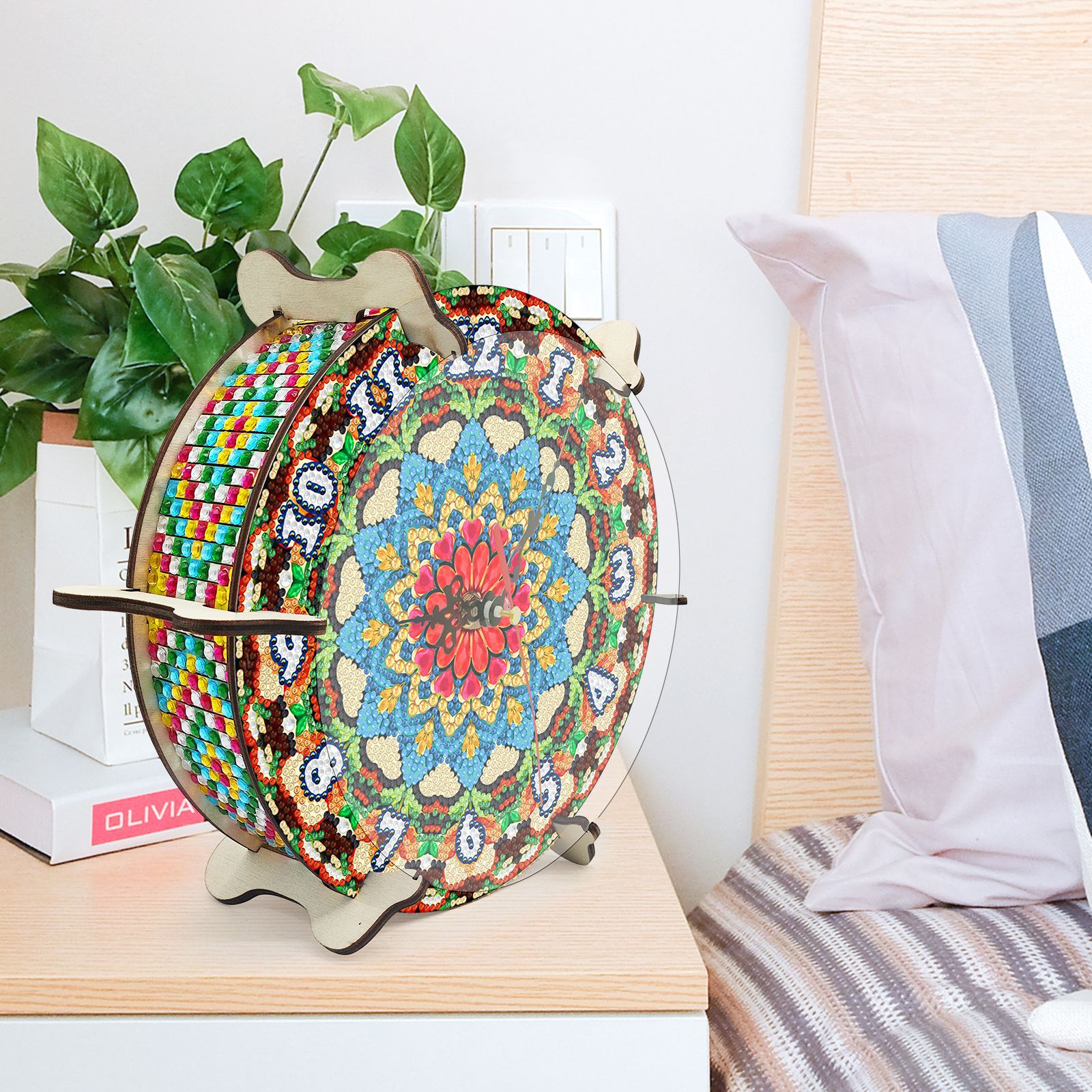 Diamante pintado alrededor de bohemia DIY punto a mano perforación circular relojes creativos adornos sin perforación estilo mandala