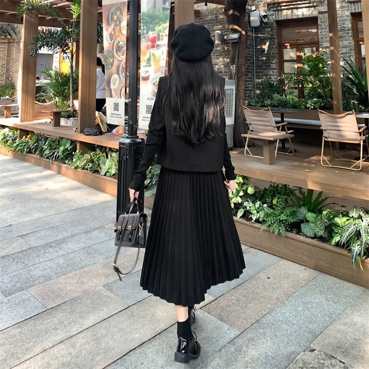 新款高领长袖两件套套装气质女神范显瘦休闲感法式马甲|undefined