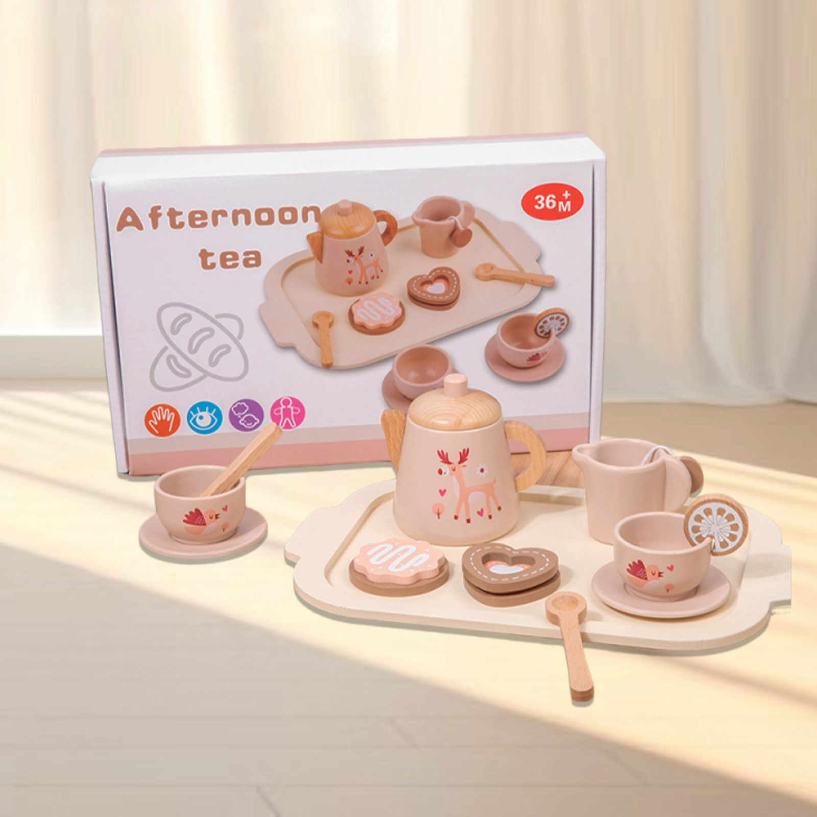 Children's Simulation Afternoon Tea suit Interactive Game Tea Set Cognitive Role Playing Wooden Educational Toys