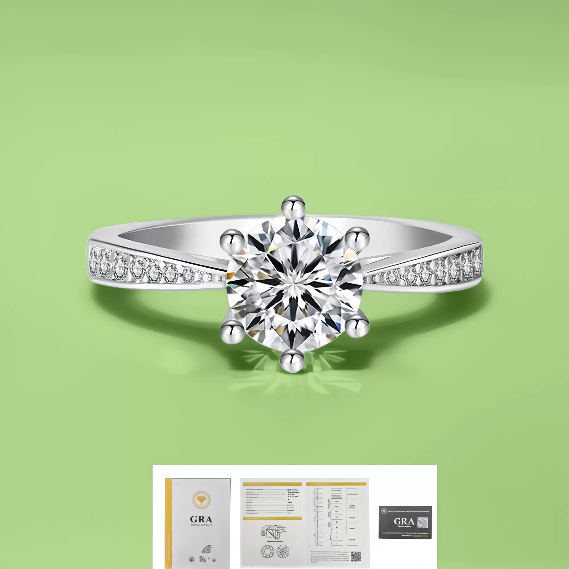 跨境爆款厂家直S925纯银戒指女1克拉莫桑石时尚韩版六爪微镶戒环