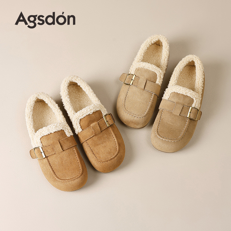 Zapatos de botellas de terciopelo Augusto Lion Dengjia Bocken para mujeres 2025 nuevos zapatos de invierno y otoño con una base plana de frijoles de frijoles zapatos retrógrados Lefour