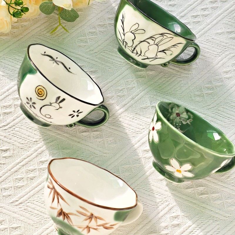 クリエイティブレトロインスタイル高価値窯変新製品ニッチ手描きパターン家庭用セラミックコーヒーカップとソーサー|undefined