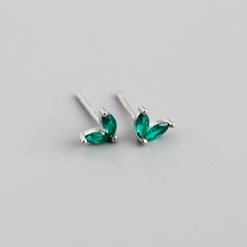 Simple Style Leaf Sterling Silver Inlay Zircon Ear Studs 1 Pair display picture 13