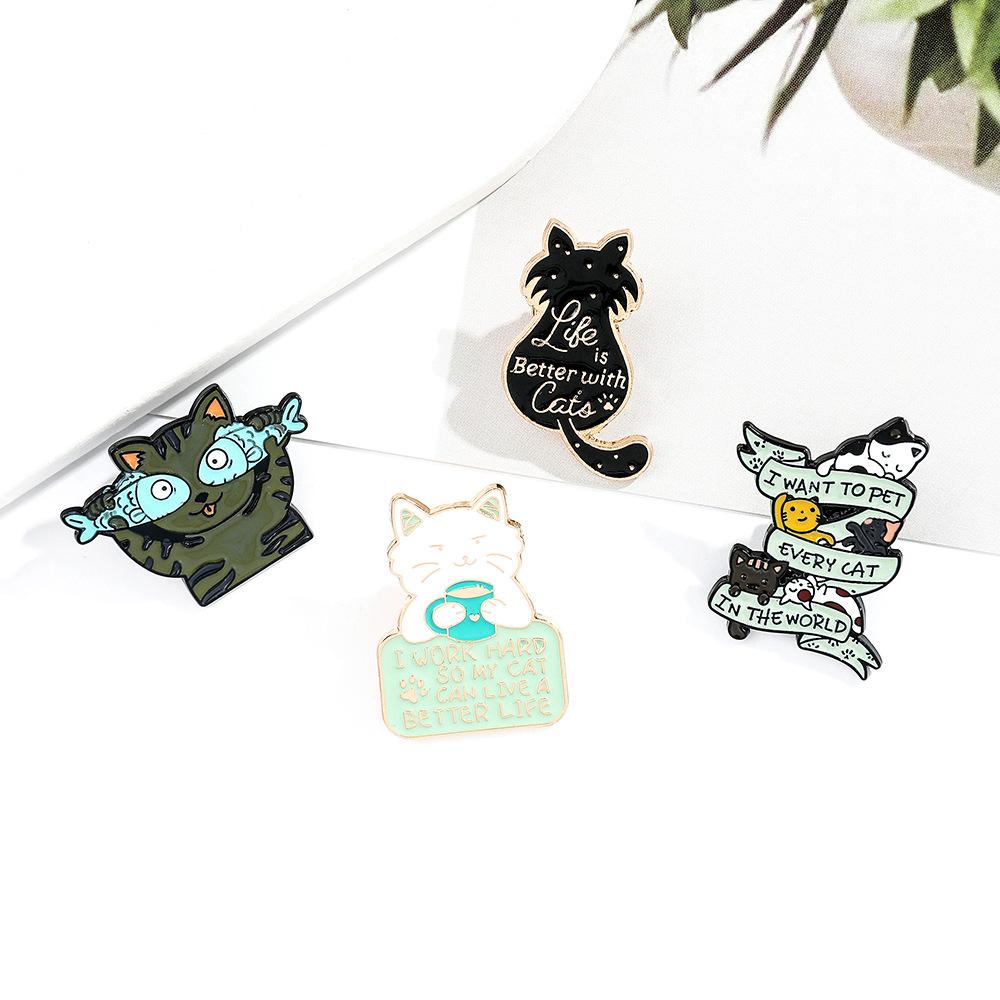 9g Weight Brooches Classification Daily Occasion Alloy Material Letter, Cat, Fish Pattern Unisex Gender Cartoon, Enamel Design Cute Style Cute Pin Letter Cat Fish Alloy Cartoon Enamel Unisex Brooches 30