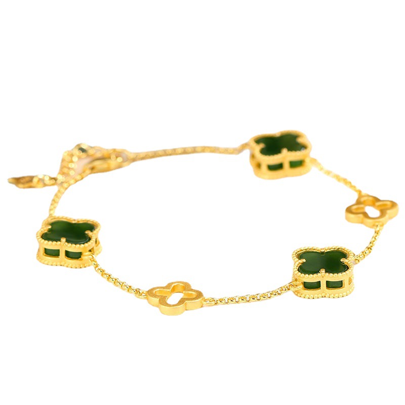 Patrimonio antiguo pulsera de plata trébol de oro collar de jade han accesorios de la ropa chapado en oro con incrustaciones de Calcedonia Hetian colgante