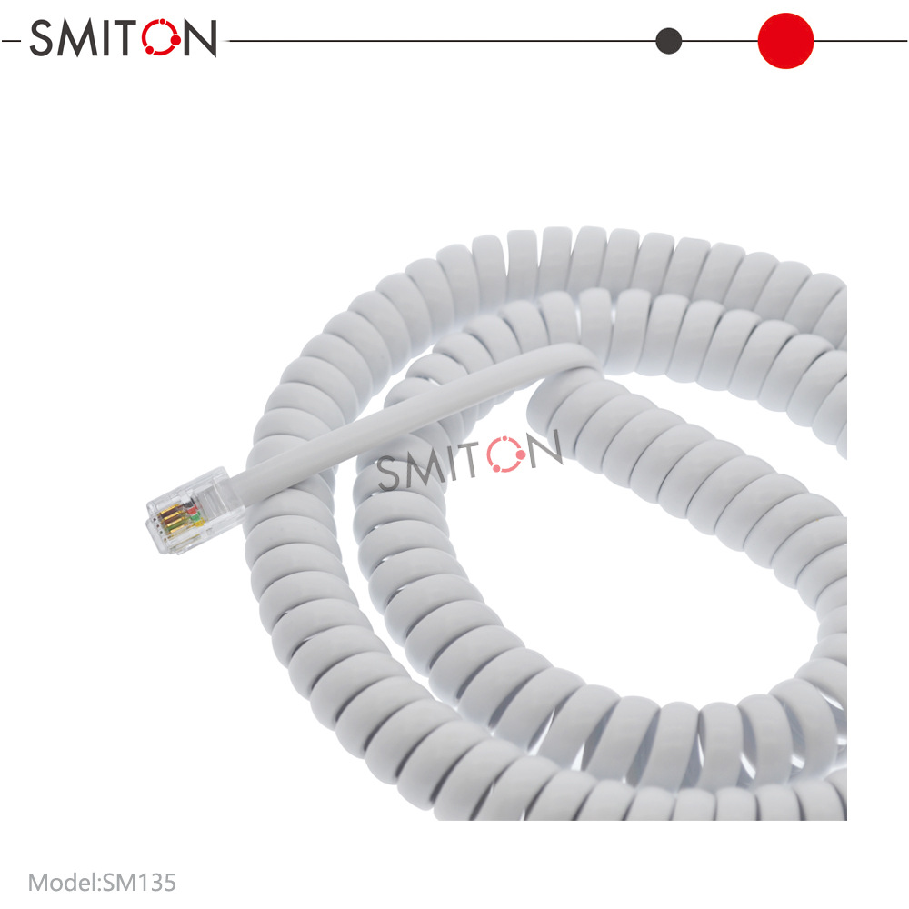 4C曲线可视分机4芯线白色铜2米对讲门铃连接线7*0.1mm螺旋可伸缩