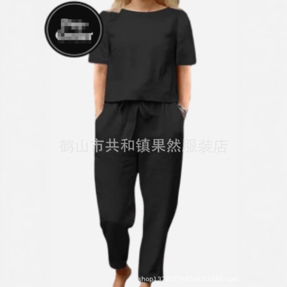 Foreign Trade New Women's Clothing European and American Style Fashionable Casual Short-Sleeved Suit