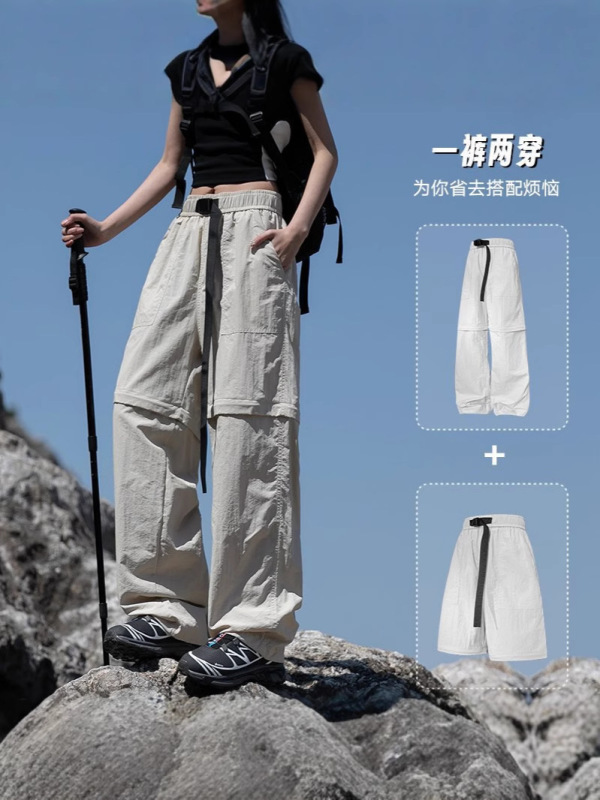 Jack Chuanyang 取り外し可能なオーバーオール夏カジュアルパンツ 2 着用空挺部隊パンツ女性のカジュアル多用途スリムハイ登山|undefined
