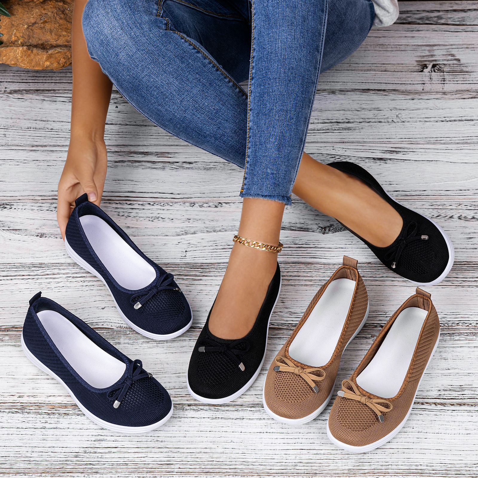 Primavera y verano superficial zapatos de madre con un pedazo de zapato de mujer de suela suave fábrica de zapatos de cabello recto tejido transpirable zapatos relajos zapatos casuales