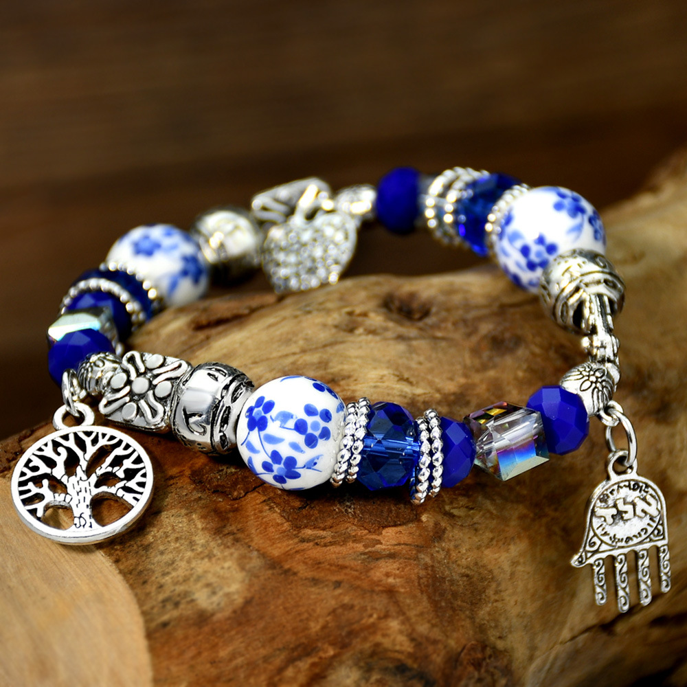 Chinoiseries Rond Arbre Cristal Artificiel Alliage Céramique De Gros Bracelets display picture 3