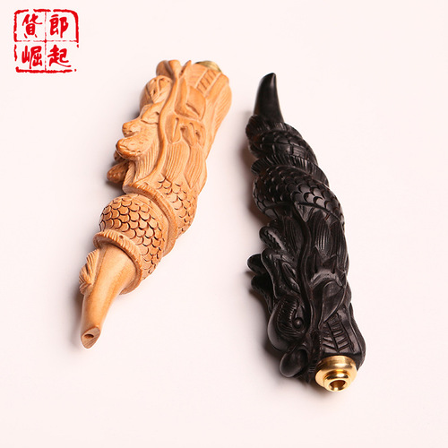 Ebony carved cigarette holder, ebony cigarette holder, wood carving, dragon filter cigarette holder, lever cigarette holder, rough cigarette