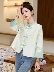 新中式国风短款外套女2025春春秋新款小个子复古盘扣刺绣提花上衣