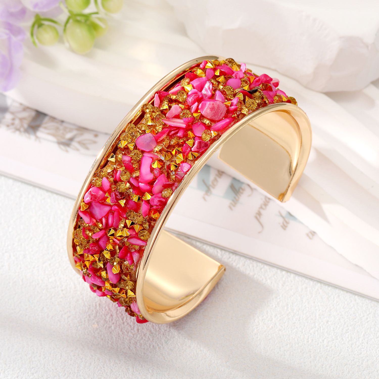 1 Piece Quantity Daily Occasion Alloy Material Color Block Pattern Wholesale Jewelry Ethnic Style Color Block Alloy Natural Stone Inlay Bangle