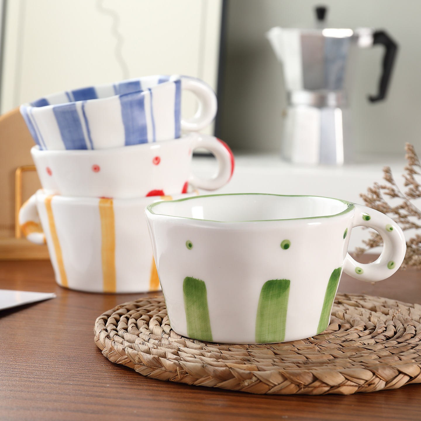 Japanese Retro Underglaze Ceramic Coffee Mug High-Value Latte Art Home Breakfast Office Water Cup_voghion.com