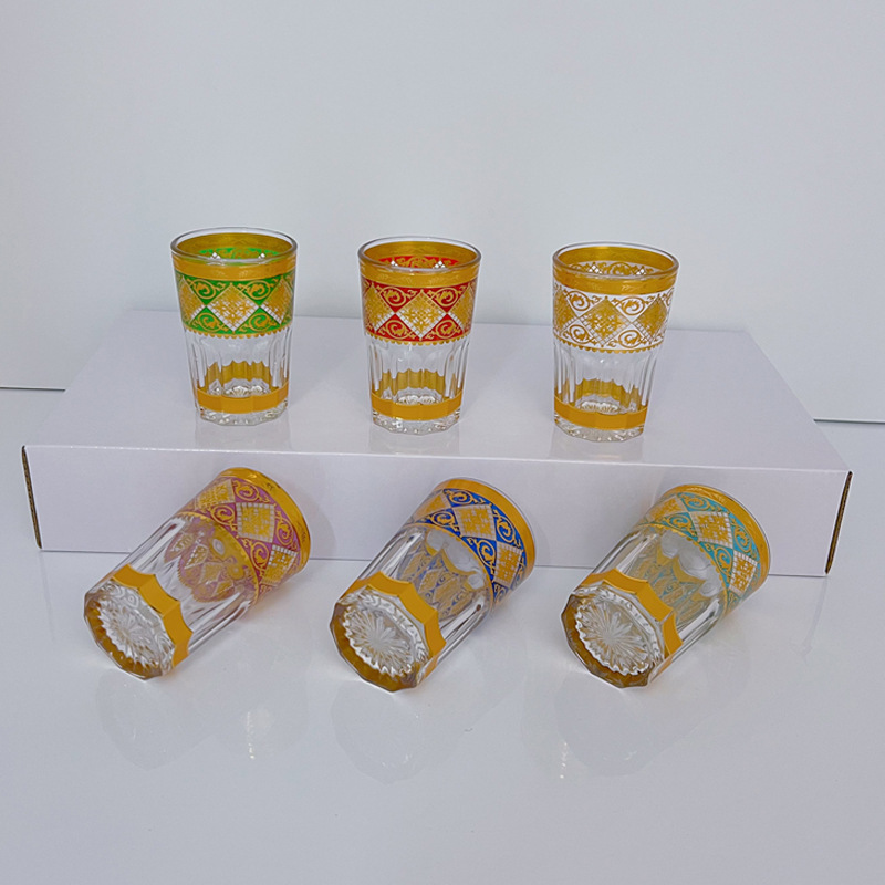 新款跨境6/12件套摩洛哥玻璃杯浮雕金刻花阿拉伯水杯Tea Glasses|undefined