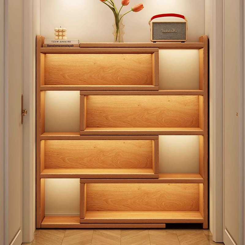 Estante telescópico de madera sólida estante de piso pasillo doméstico armario de almacenamiento contra la pared integrado simple pequeño gabinete