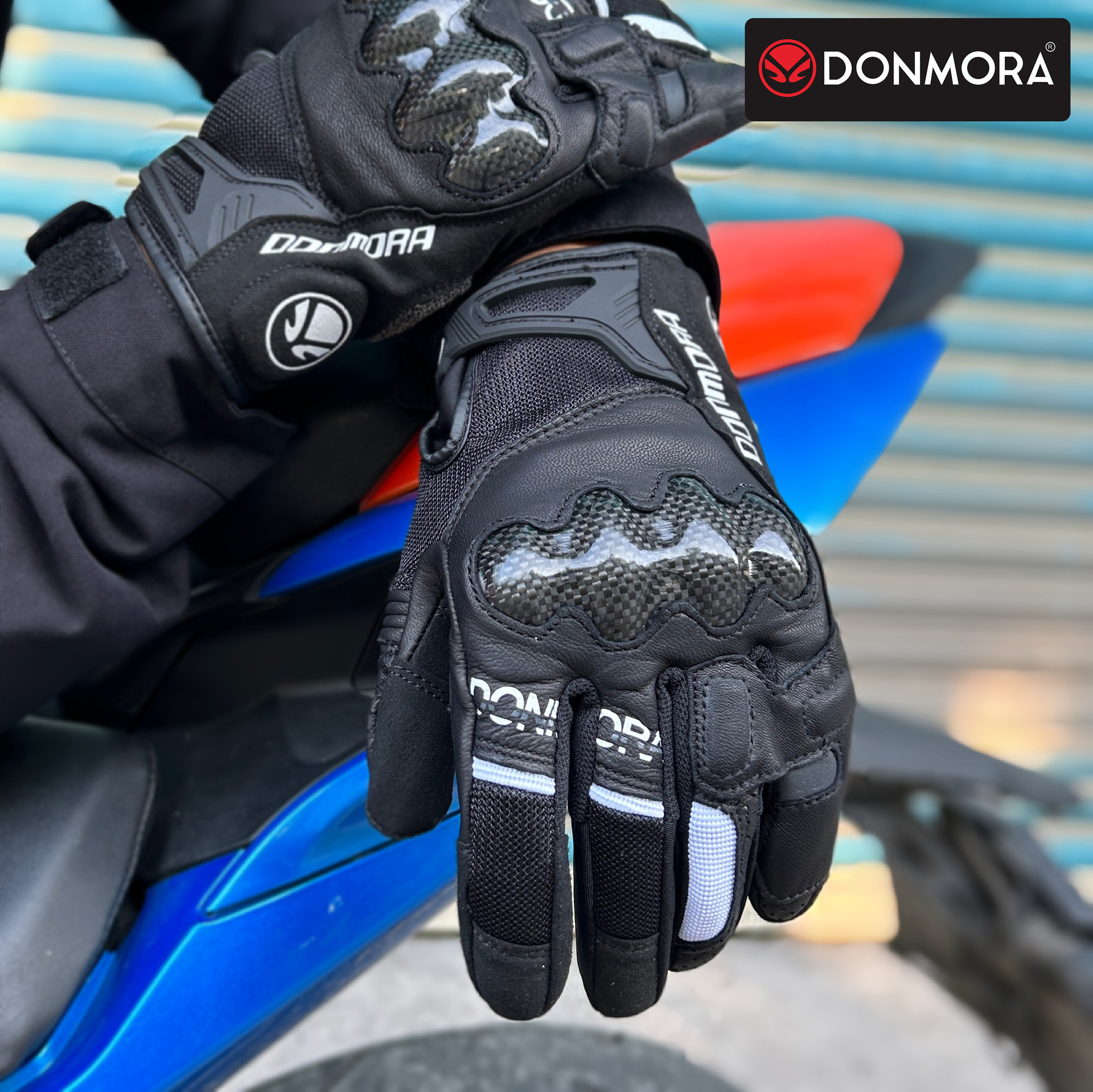 Guantes de cuero para motocicleta, motocicletas de ciclismo, verano, cuatro estaciones, impermeables universales, carreras todoterreno para hombres y mujeres, fibra de carbono