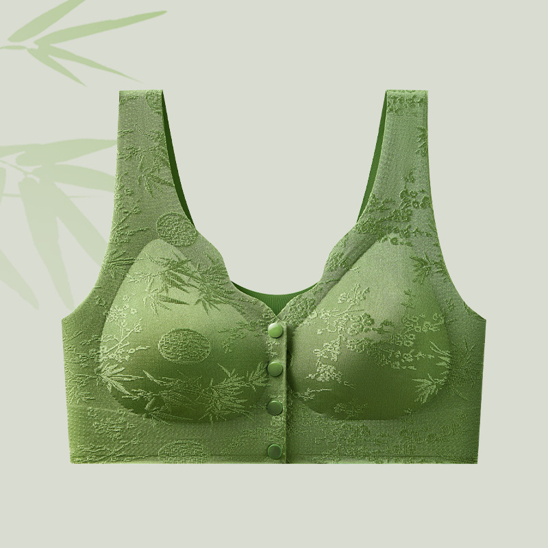 中高年向け中国風レリーフジャガードブラジャー、ノンワイヤー、副乳縮小、大きな胸、小さく見える、フロントボタン、ママのシームレス下着|undefined