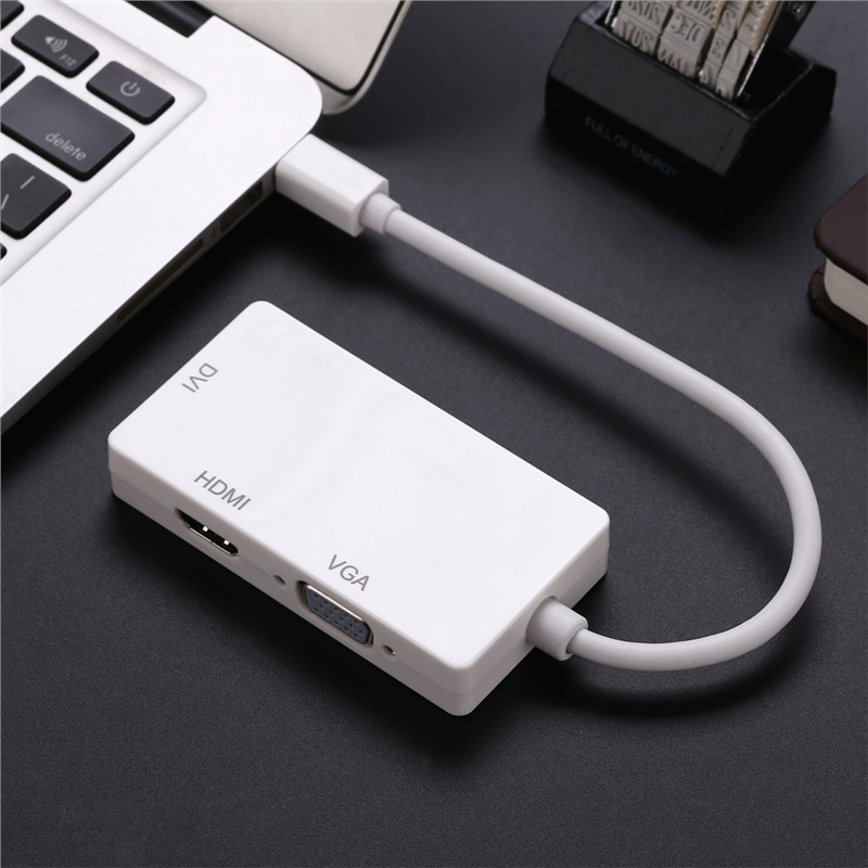 Mini dp a hdmi + vga + dvi 3 - en - 1 cable de adaptador de video de alta definición adaptador de conector de luz
