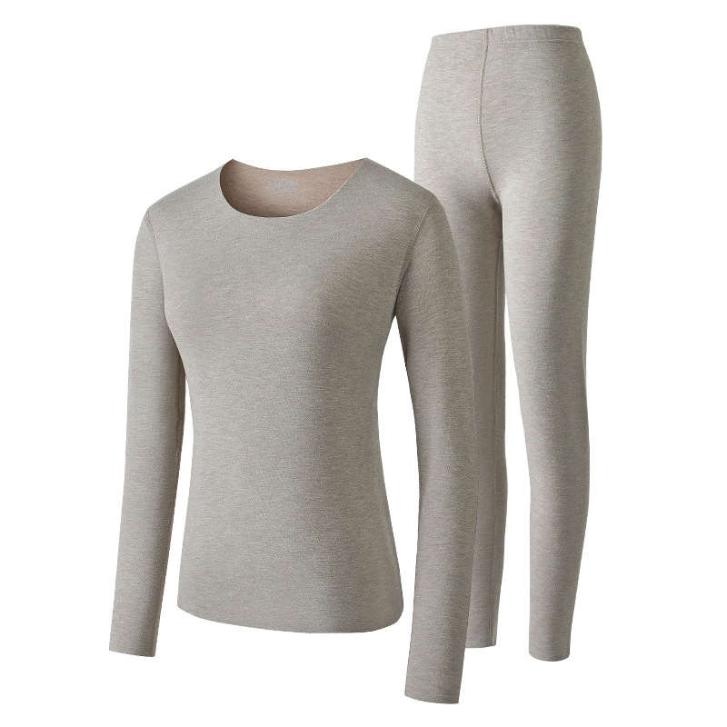 Ropa interior térmica de mujer de otoño e invierno de lana de seda, conjunto de base, almacenamiento de calor de color sólido más terciopelo, ropa de otoño gruesa, pantalones largos en stock