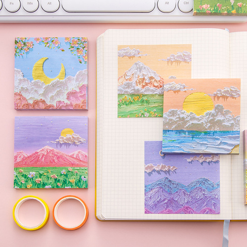 Oil painting convenience stickers ins wind salt style simple Japanese style high-looking sticky cute note sticker scenery N times sticker