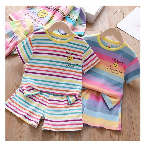 Girls' Short Sleeve T-Shirt Sports Set  Summer New Children's Baby Casual Shorts Trendy Two-Piece Set