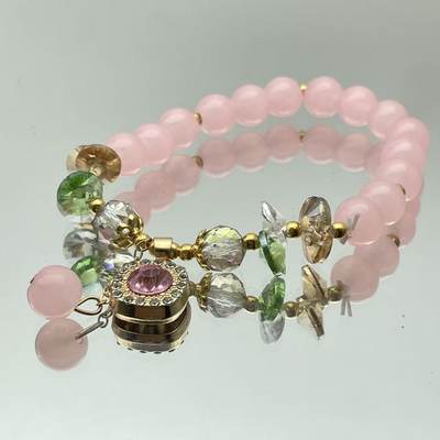 S433-8MM 사각 다이아몬드 유리 핑크 모조 옥 팔찌 #SZ1445