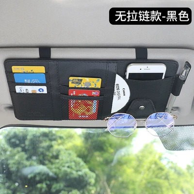 Car Sun Visor Storage, Car Glasses Holder, Car Id Card Holder, Multifunctional Storage Bag, Car Interior Decoration (Car Glasses Clip/Bill Clip) - black-no-zipper