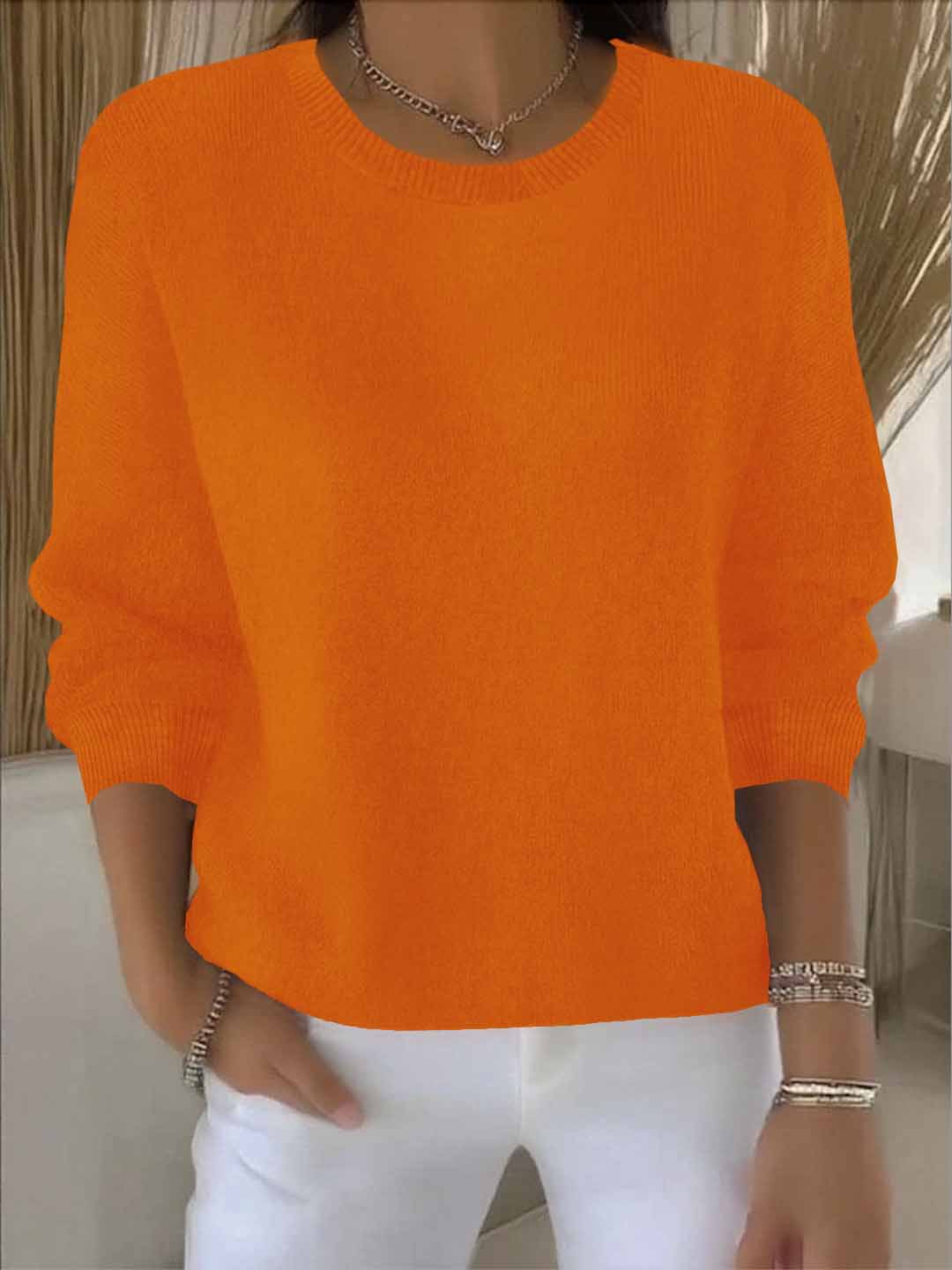 Women's Autumn And Winter Long-sleeve Solid Colour Knit Top_voghion.com