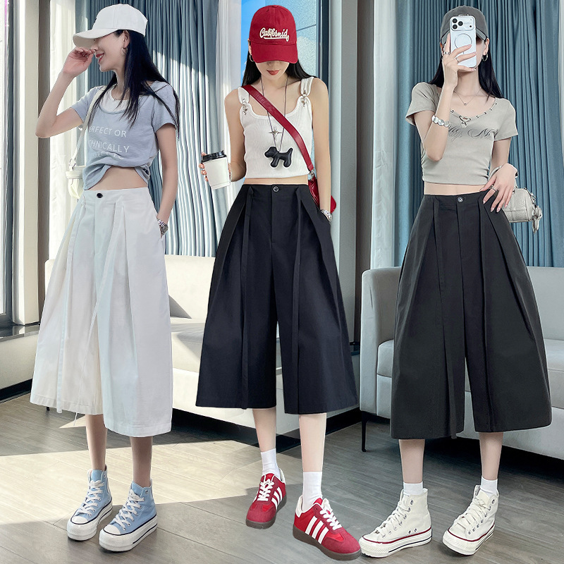 Real Shot of Solid Color Cropped Wide-Leg Pants for Women, Spring and Summer, Petite, High-Waisted, Slimming, Versatile, Drapey, Loose Straight-Leg Cropped Pants Real Shot of Solid Color Cropped Wide-Leg Pants for Women, Spring and Summer, Petite, High-Waisted, Slimming, Versatile, Drapey, Loose Straight-Leg Cropped Pants