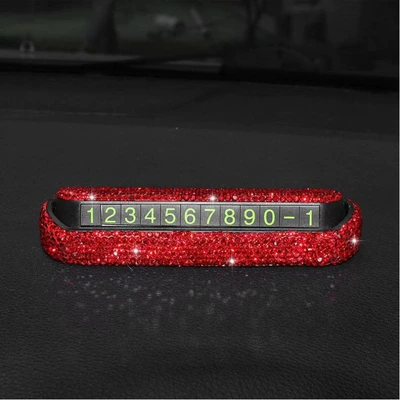 Car-Mounted Diamond-Encrusted Parking Sign, Personalized Creative Moving Car Number Plate for Women, Luxury Full-Diamond Temporary Parking Sign for Cars (Nömrəli dayanma kartı) - red-stop-sign