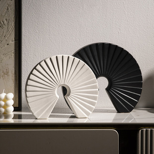 Fan-shaped abstract black and white art ceramic crafts model room Chinese hallway decoration office living room TV cabinet