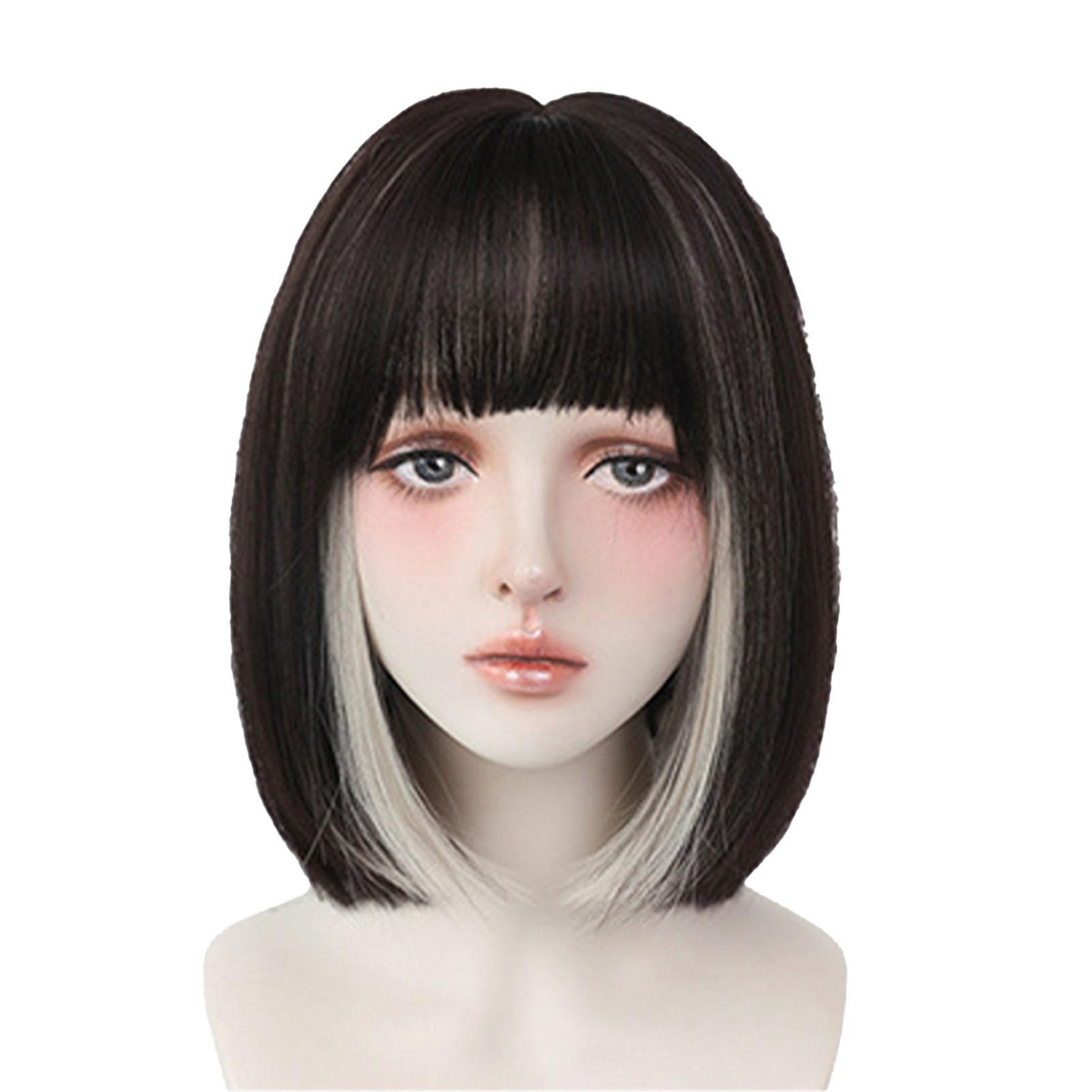 Peruca de mujer red de moda larga cabello recto aire franja universal cabello largo blanco imitación de fibra química cubierta de cabeza universal
