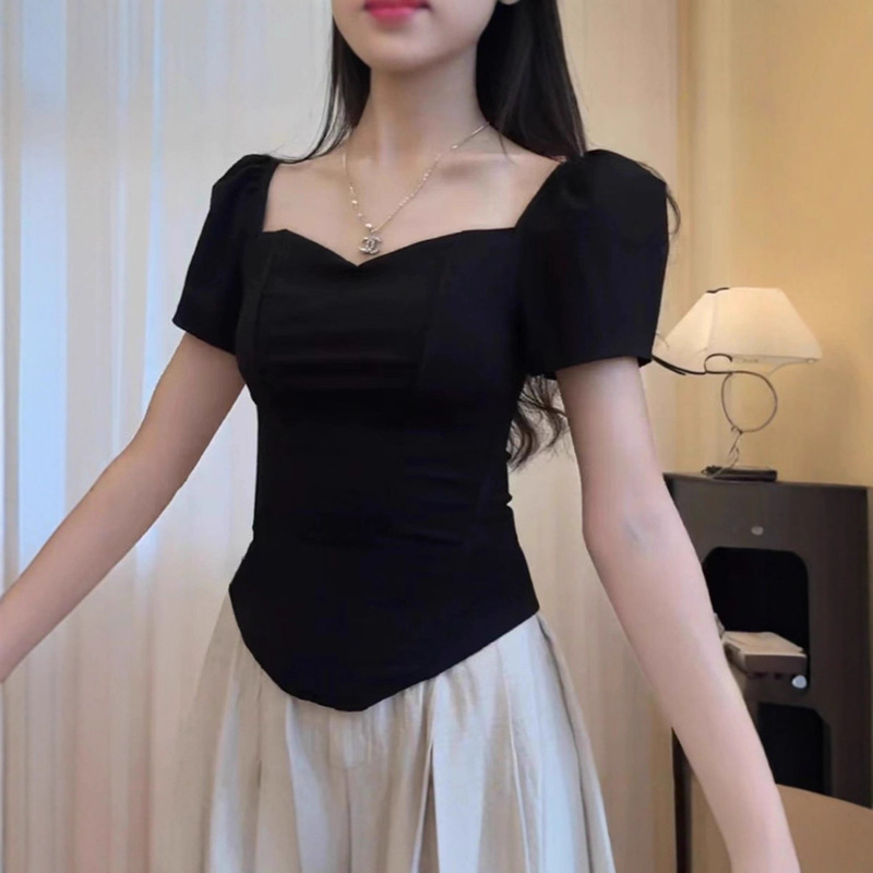 European and American Street Style High-End French Short-Sleeved Fishbone Corset Breast Pad Tube Top Slim Vest Outer Wear Off-Shoulder Top