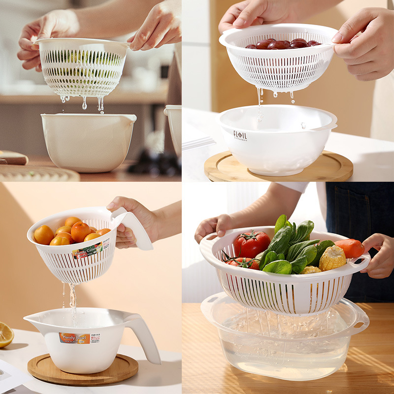 Cesta de drenaje de doble capa de estilo japonés Cesta grande para lavar platos Cocina Lavado de verduras de alto valor Lavado de frutas Lavado de frutas Lavado de frutas y verduras