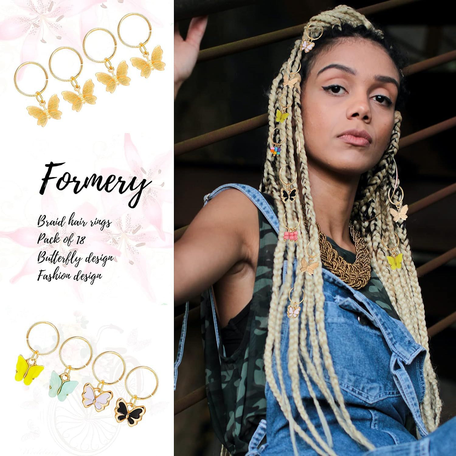 Accesorios de joyería DIY aleación de zinc pelucas trenzadas anillo mariposa pentaca hoja cruz relámpago colgante