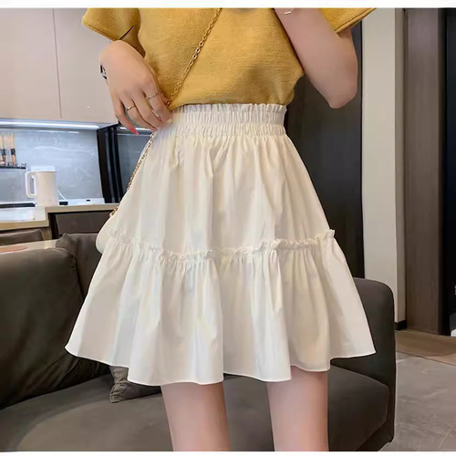 White half-length skirt for summer 2025, with a stretch waist and wood ear edge, very fairy-like, hip-hiding, temperament A-line short skirt for girls and boys