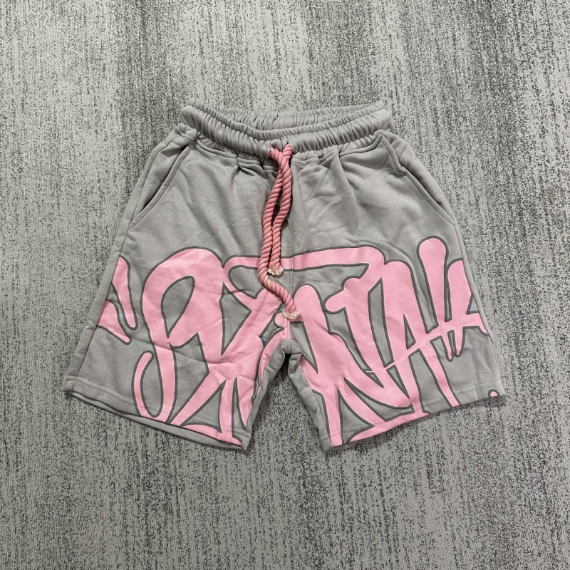 [Synaworld风美式嘻哈发泡字母印花short男夏季潮牌休闲运动短裤潮]