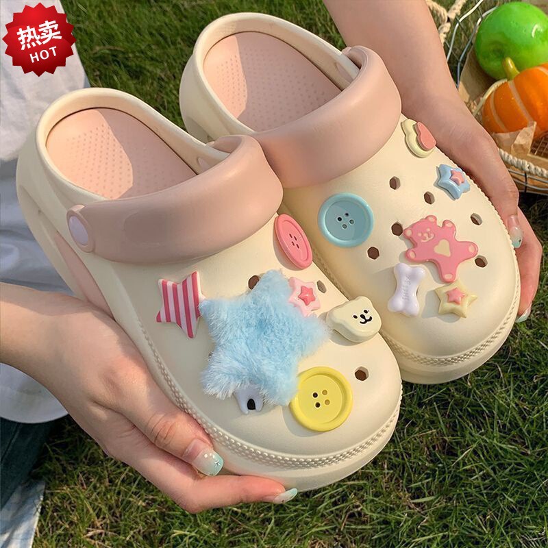New Dopamine Thick-Soled Clogs for Women, Summer Outdoor Non-Slip Height-Increasing Beach Sandals, Closed-Toe Half Slippers Wholesale