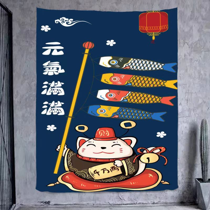Lucking Cat Wall Cloth Hanging Cloth Background Wall Japanese Style Lucking and Wind Retro Flag Hanging Decorative Cloth Wall Hanging Cloth Background Cloth