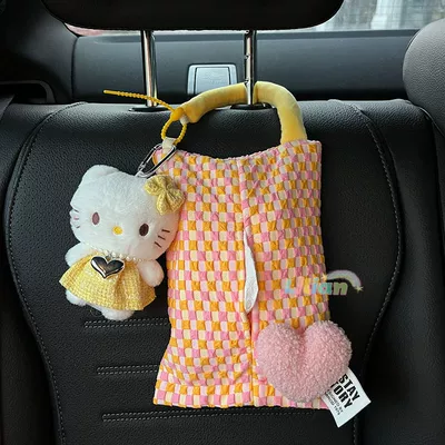 Car tissue box/set, Bag Cute Scrub Dog Car - no-specifications-yellow-kt-cat-love-necklace-yellow-pink-hanging-tissue-bag