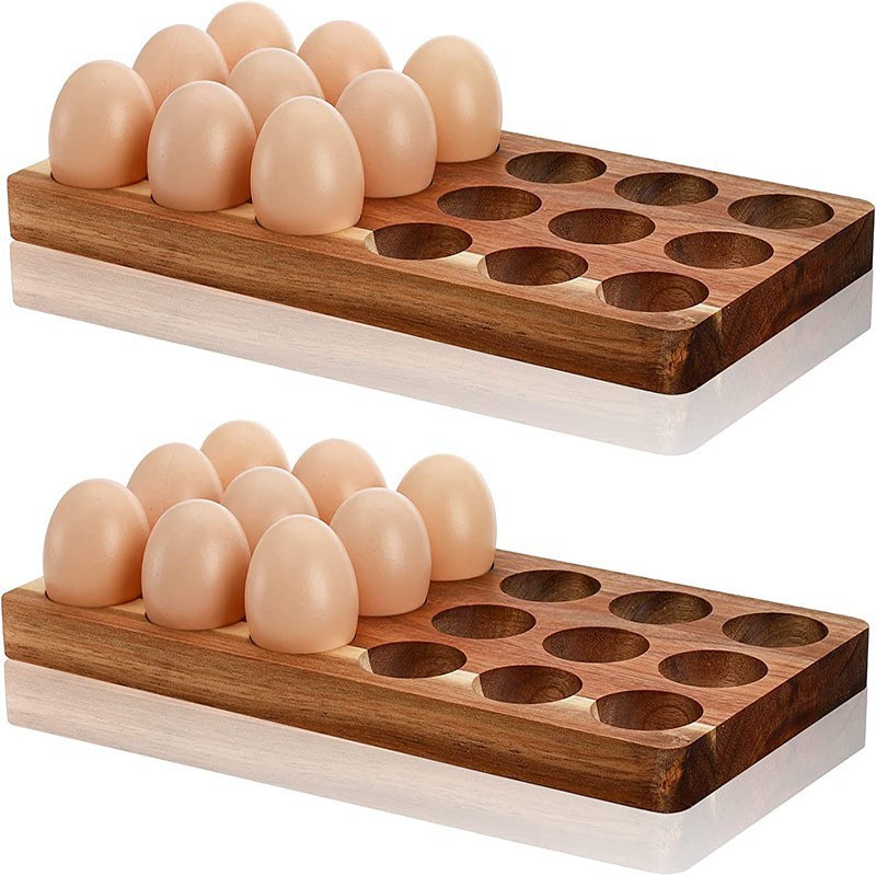 In-Stock Household Wooden Egg Rack, Multi-Compartment Wooden Egg Storage Rack for Kitchen, Multi-Compartment Solid Wood Egg Tray for Refrigerator