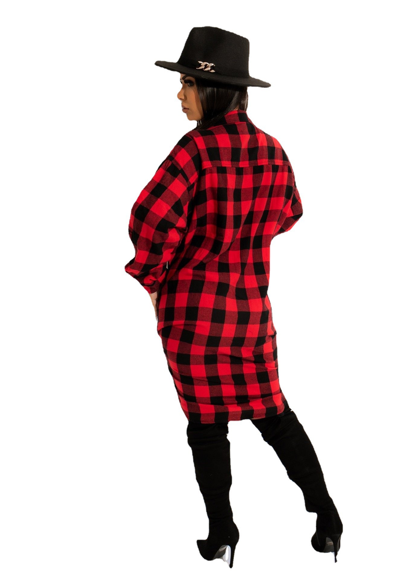 long-sleeved lace-up plaid shirt dress nihaostyles wholesale clothes NSOSM91956